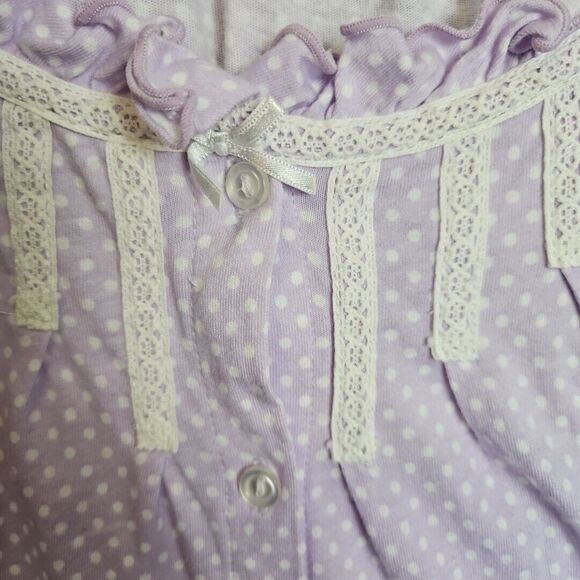 Miss Elaine Purple Polka-dot 1X Nightgown pockets button sleeveless cotton - Picture 4 of 11